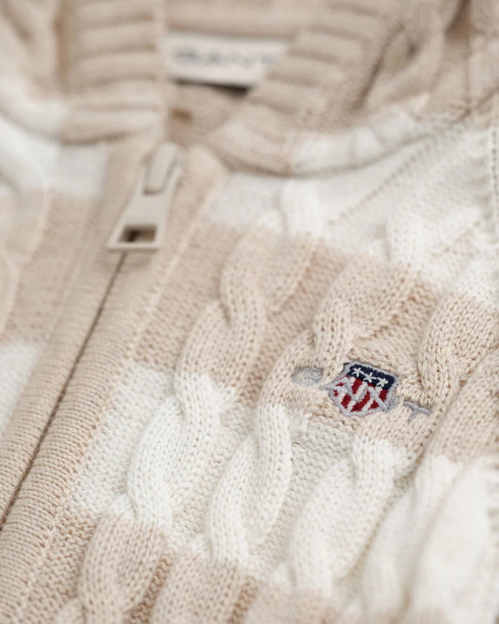 Gant - beige and cream stripe, cable knit, hooded all in one, NB-9m