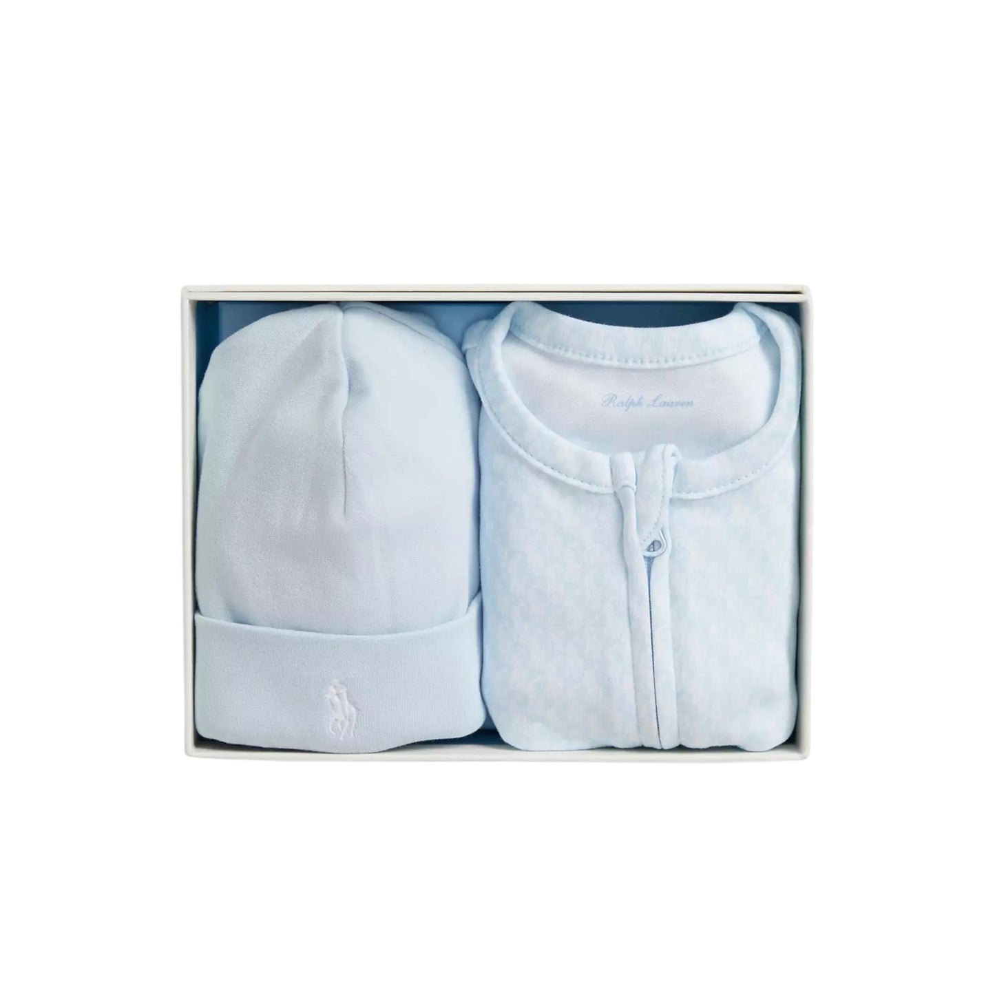 Ralph Lauren - Light blue, 2 piece baby outfit, all in one and pull on hat