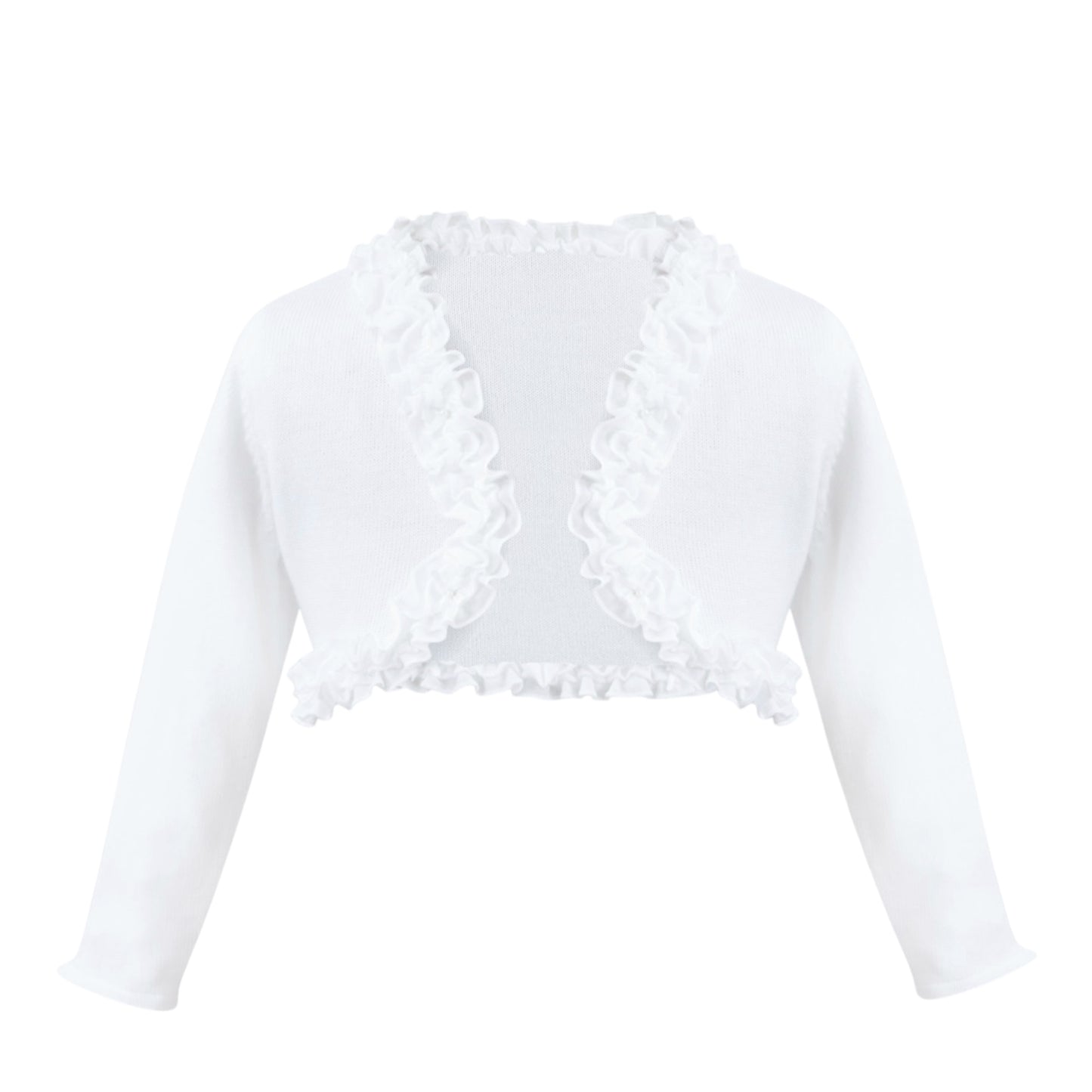 Sarah Louise - White bolero with ruffle trim