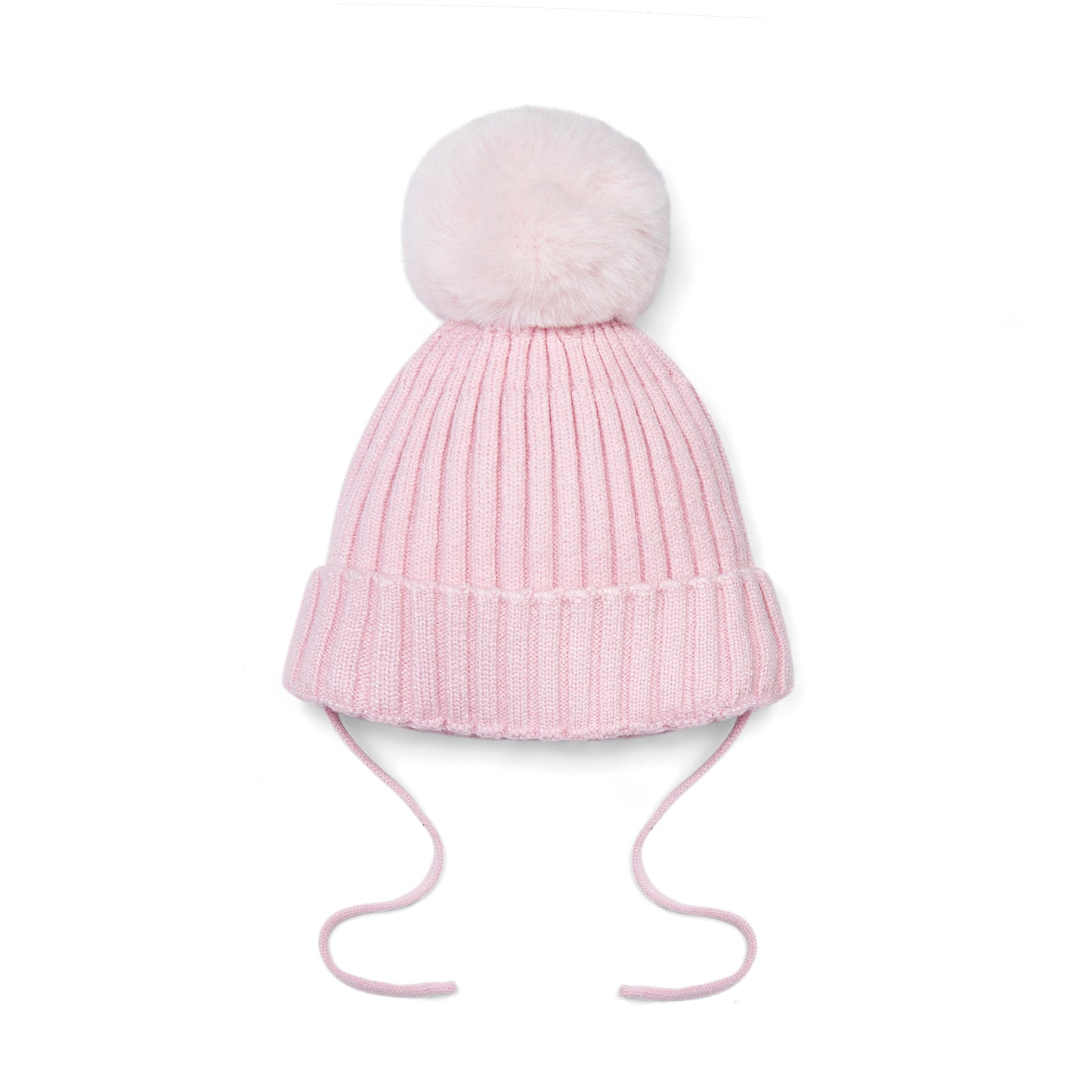 Little A - Light pink knit hat with faux fur pompom, Kamila