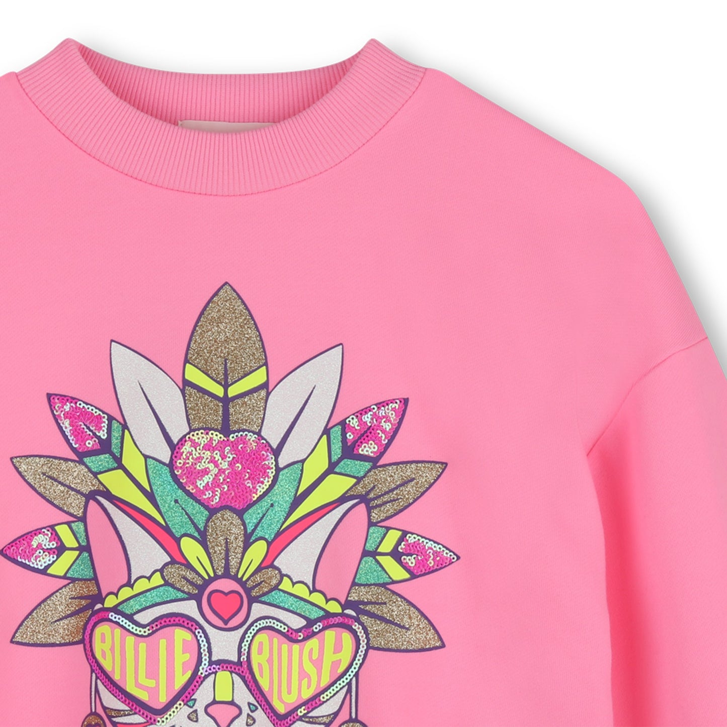 Billieblush - Pink sweat top with sparkle cat Billieblush front print