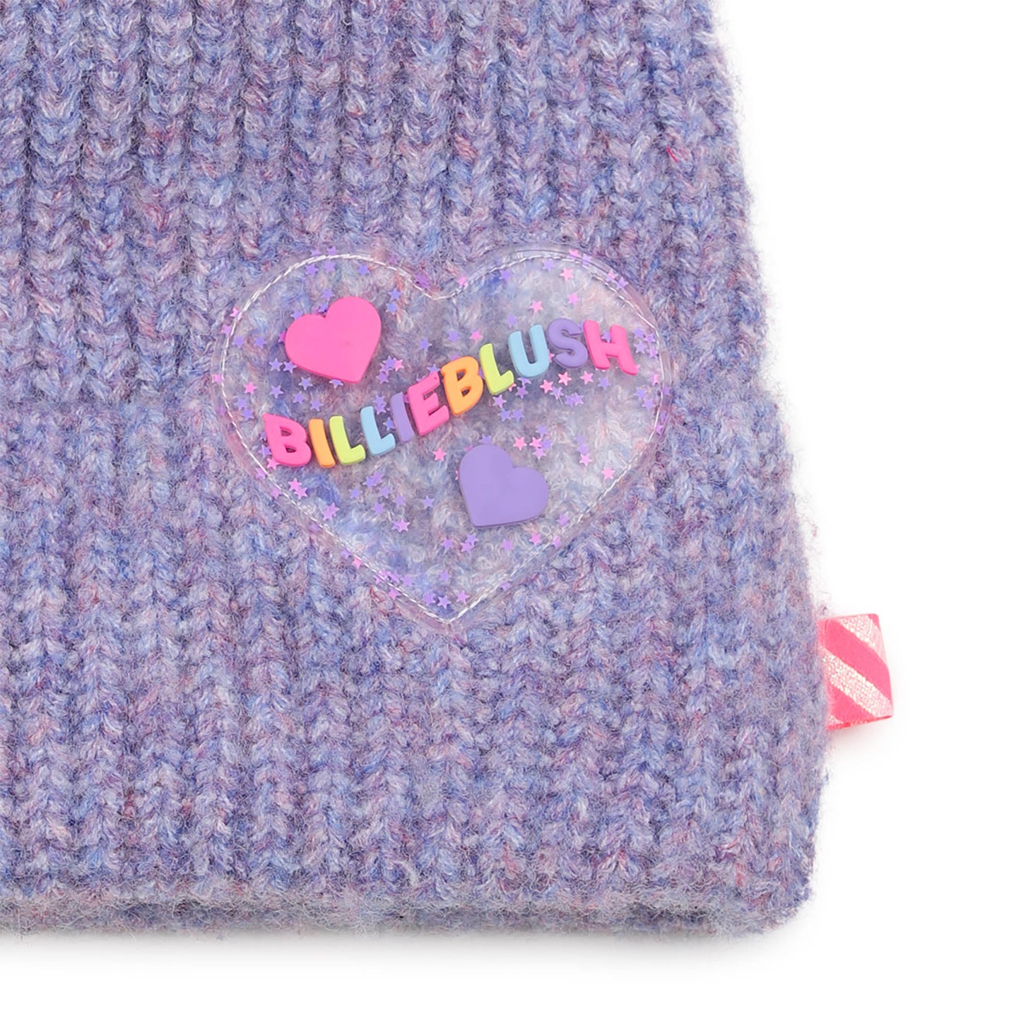 Billieblush - Lilac knit pull on hat with 2 pink bobbles