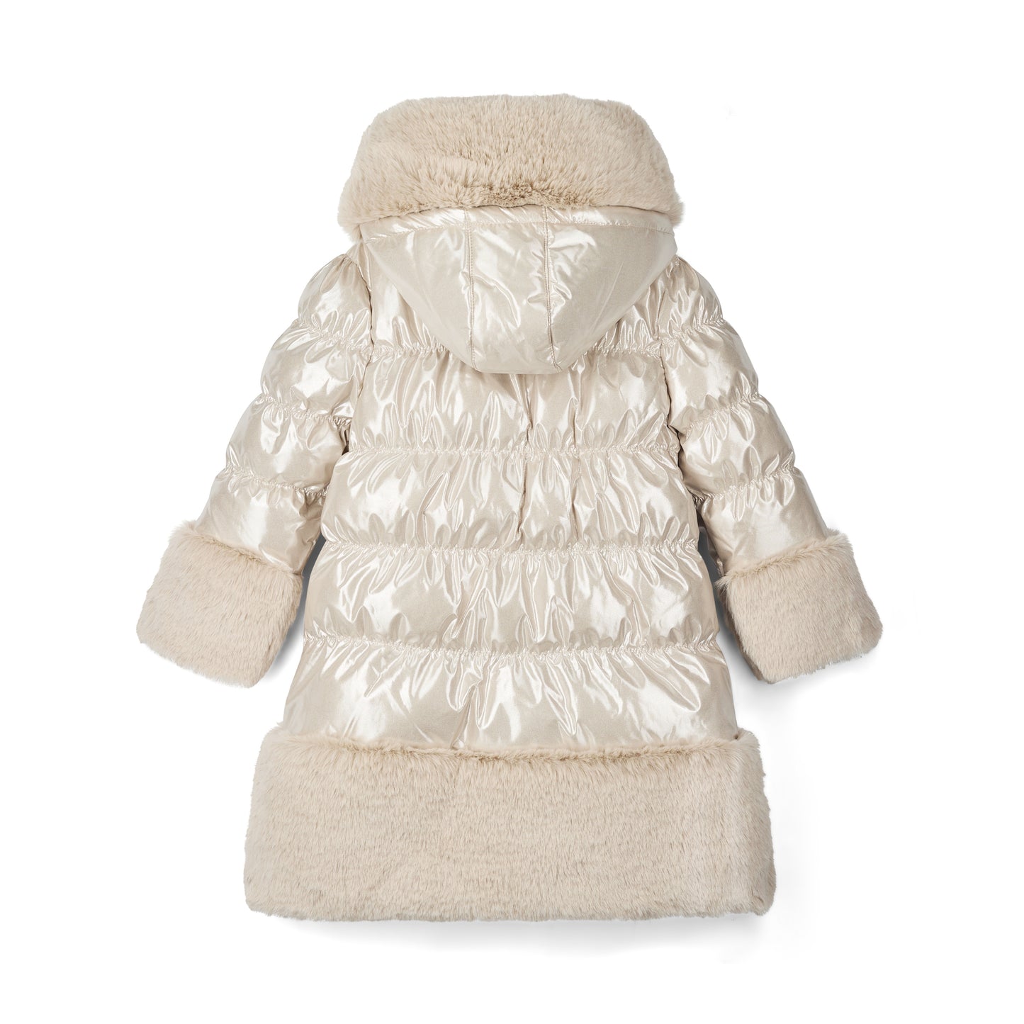 A'Dee - Stone beige sparkle, coat with faux fur trim