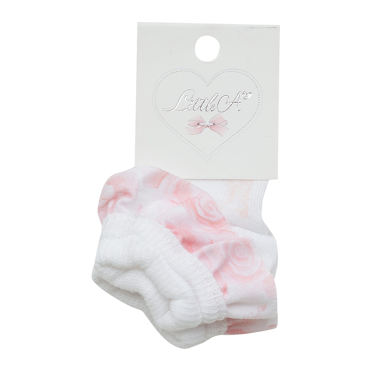 Little A, socks, Little A - Ankle Socks, Gracelynn, white with pink rose trim