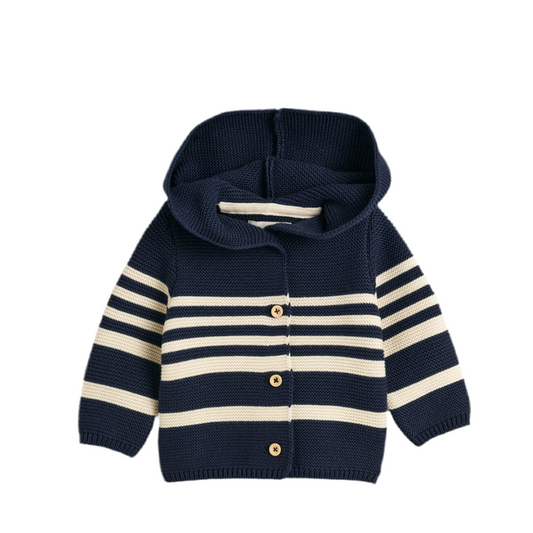 Gant, cardigans, Gant - Navy and cream stripe cotton knit cardigan with hood