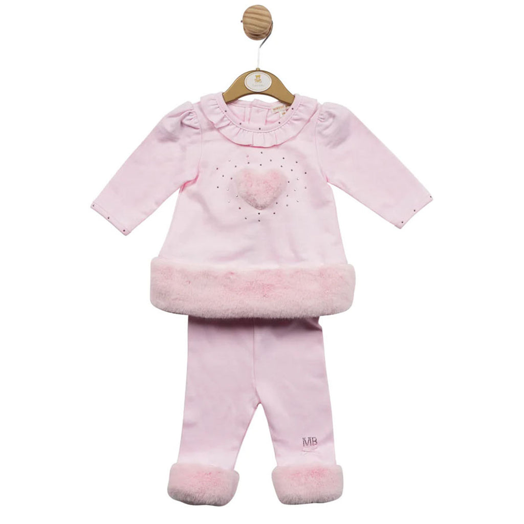 Mintini, 2 piece outfits, Mintini - Pink 2 piece legging set with faux fur trim