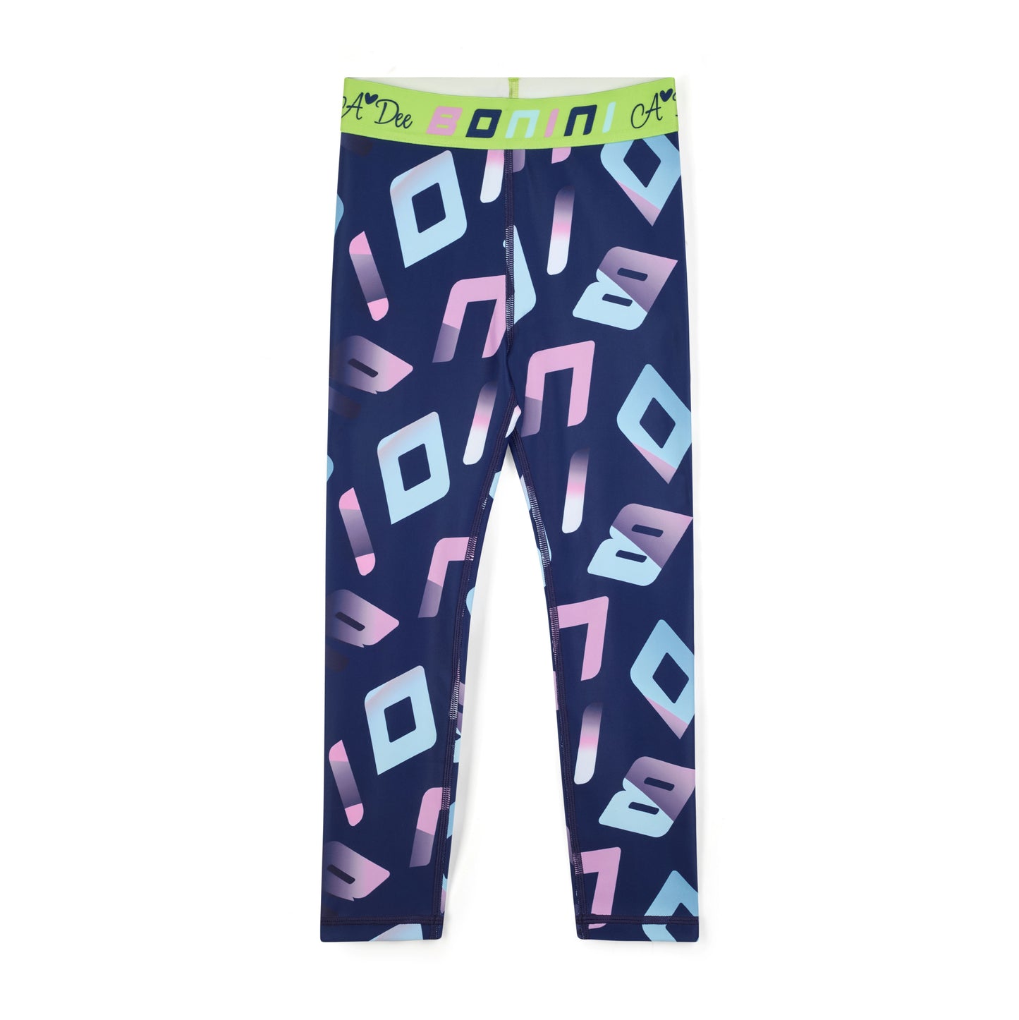 Bonini - Navy, printed, branded waistband, sports leggings, Inspire