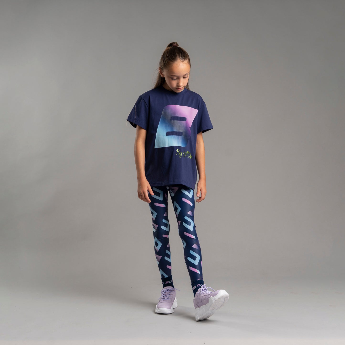 Bonini - Navy, printed, branded waistband, sports leggings, Inspire