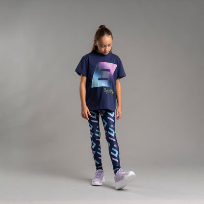 Bonini - Navy, printed, branded waistband, sports leggings, Inspire