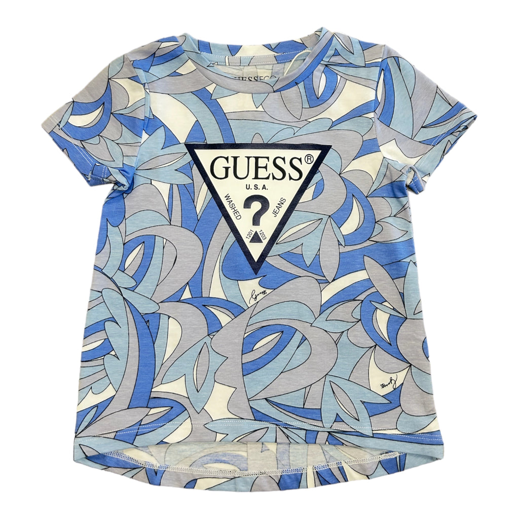 Guess, T-shirts, Guess - Blue all over print T-shirt with GUESS front print branding