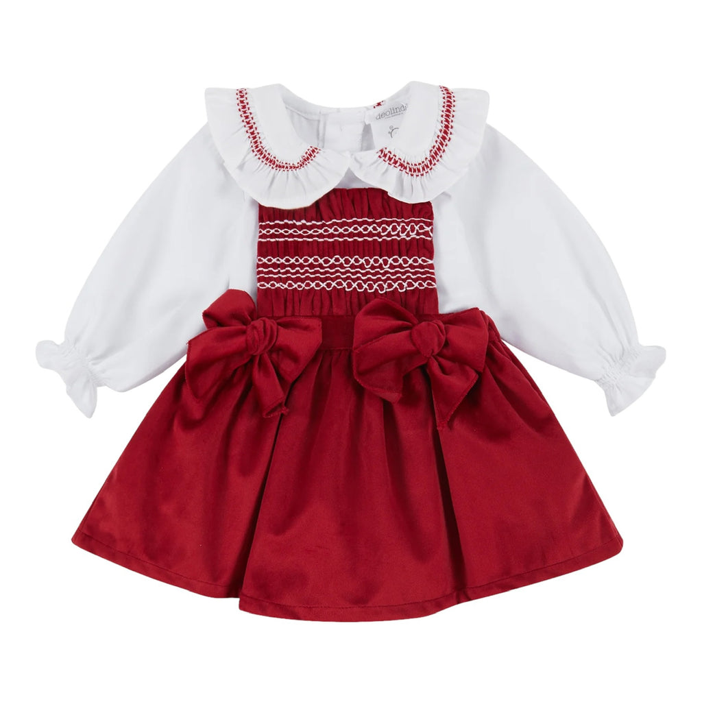 deolinda, 2 piece pinafore outfits, deolinda - Red pinafore and white blouse
