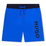 HUGO, Shorts, HUGO - Blue swim shorts, with navy waistband and navy HUGO branding