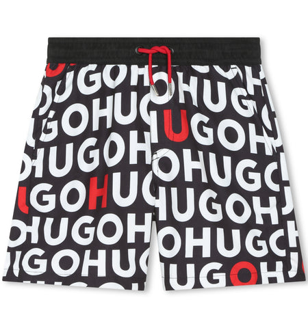 HUGO, Shorts, HUGO - Black and white swim shorts, all over branding