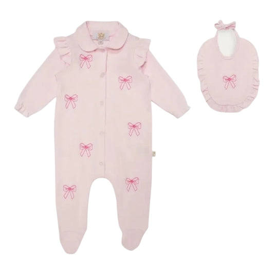 Caramelo Kids - Pink all in one and bib, Bow