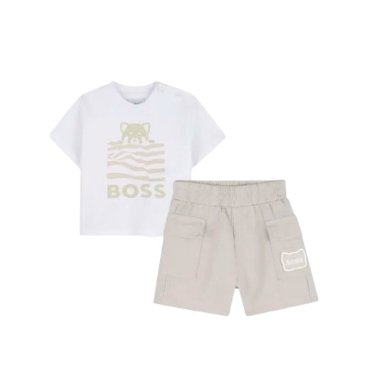 Boss - Baby 2 piece outfit, white t-shirt with beige shorts