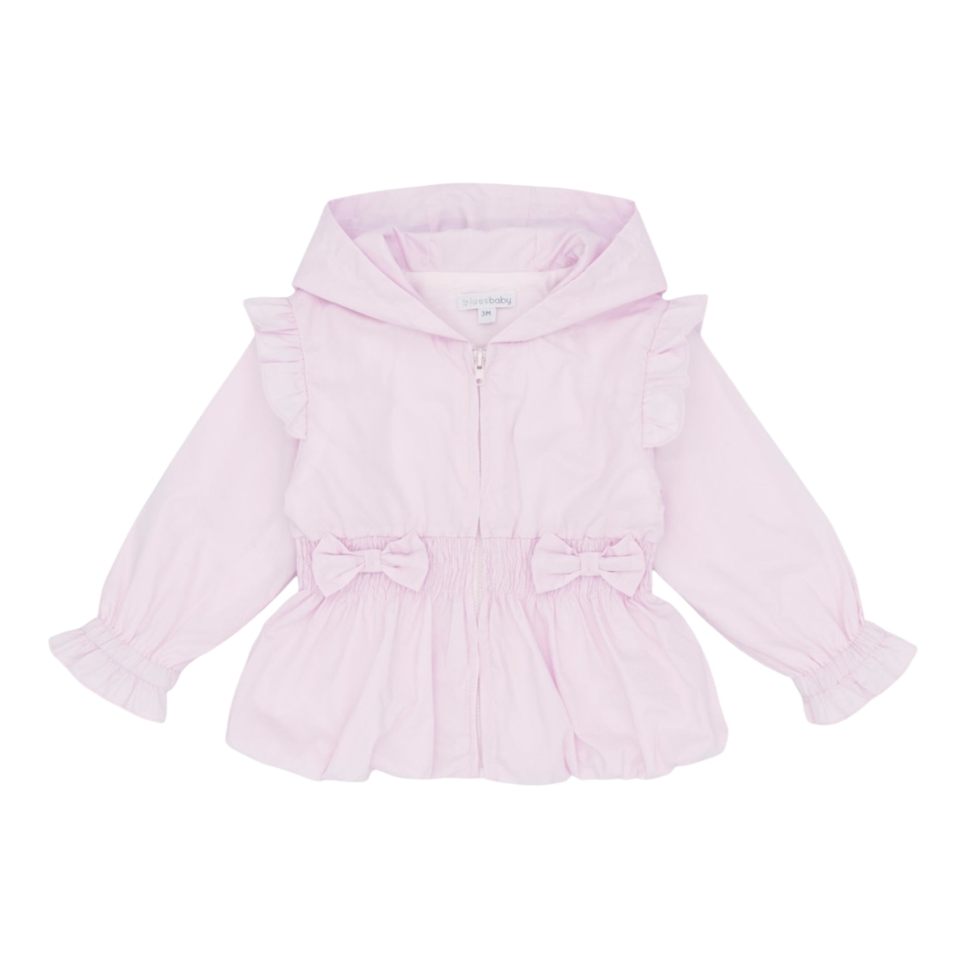 Ref: La Rochelle BB3090

Introducing the Blues Baby Light Pink Jacket – a charming piece designed for little ones who love style. This cotton jacket features a cosy hood and convenient zip front fastening, making it easy to put on and take off. Adorable bows adorn the front and back, while delicate ruffle detailing on the shoulders and a playful bubble hem add character. Machine washable at 30°, it's practical for everyday wear and playtime adventures.