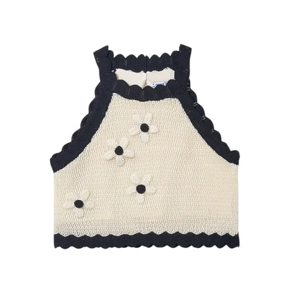 Mayoral - Cream knit, cotton top with floral detail