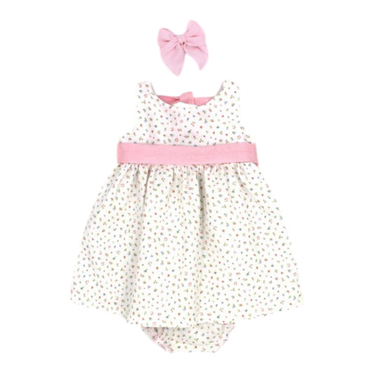 Rapife - Dress and pants, white ditsy, with pink hairclip