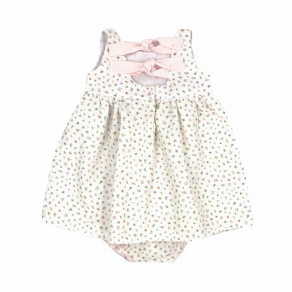 Rapife - Dress and pants, white ditsy, with pink hairclip