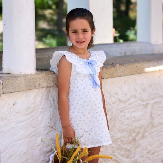 Rapife - White dress with blue floral print
