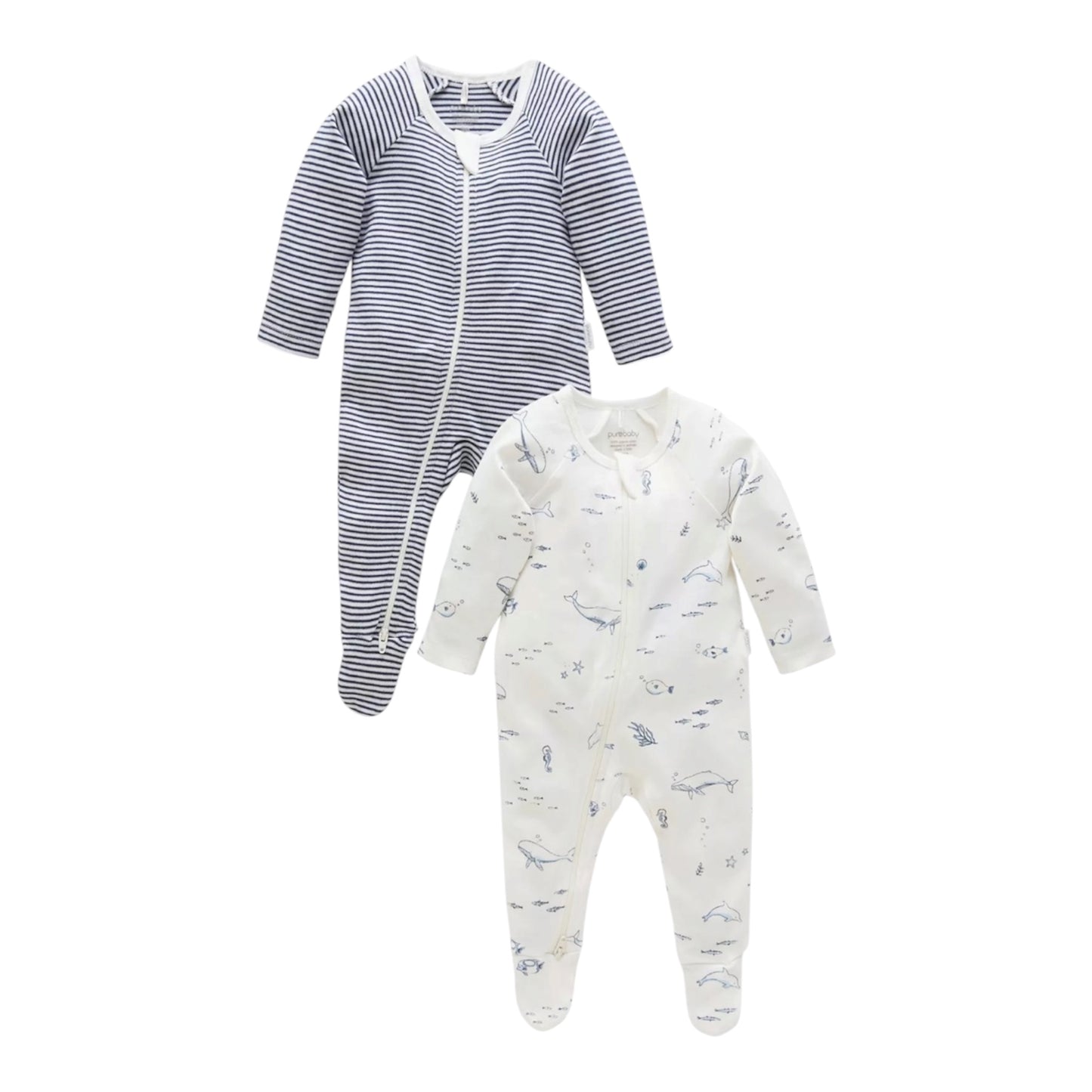 purebaby - 2 pack rompers, navy