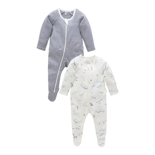purebaby - 2 pack rompers, navy