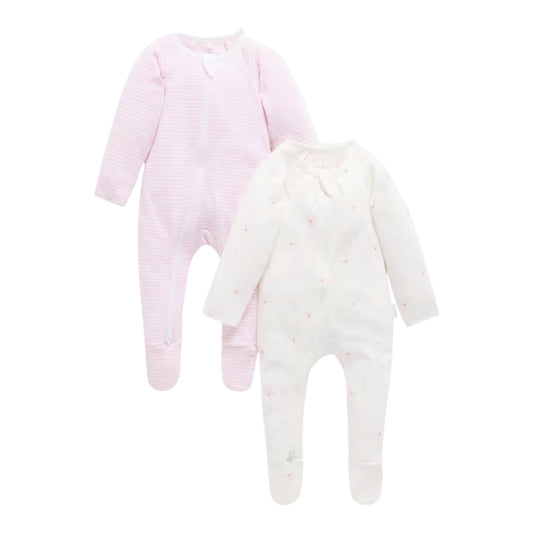 purebaby - 2 pack rompers, pink