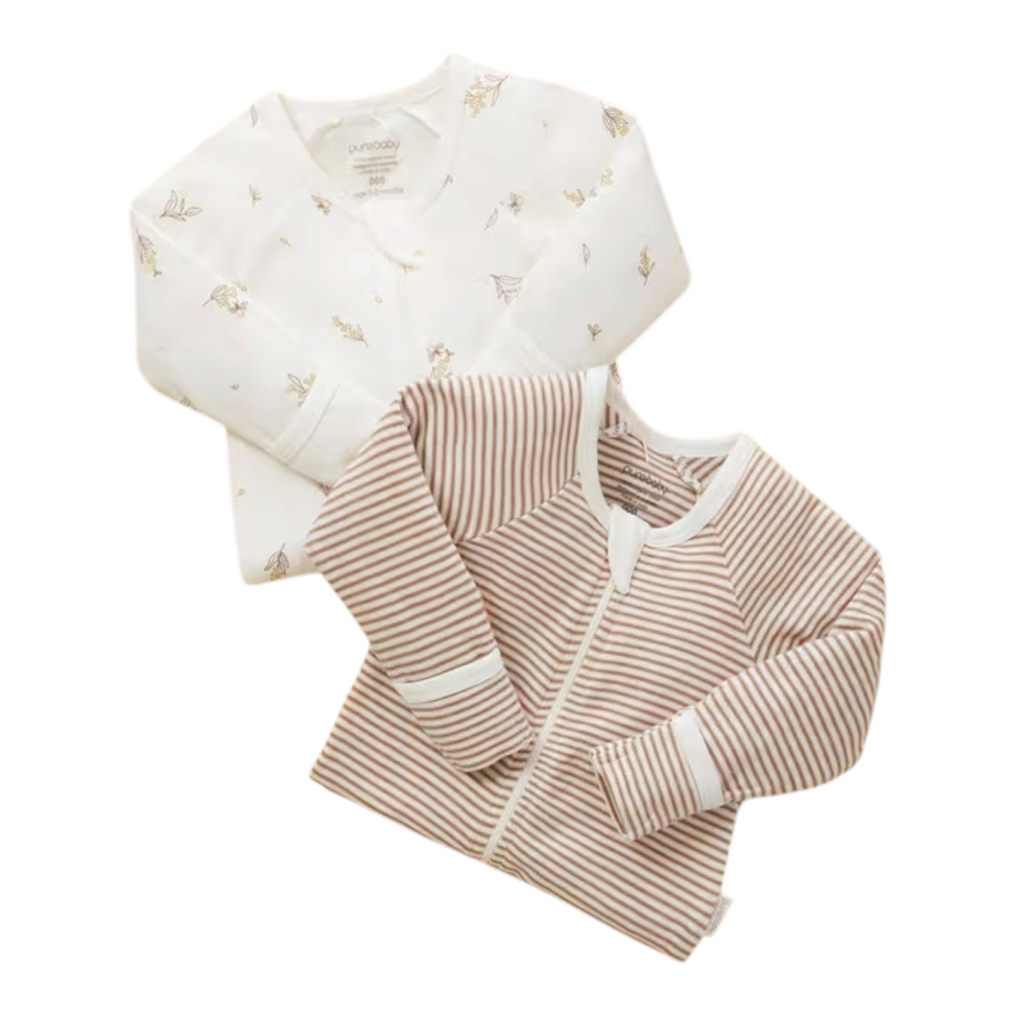 purebaby - 2 pack rompers, beige