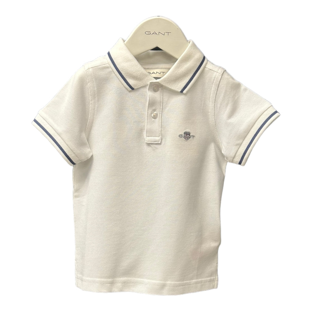 Gant, polo T-shirts, Gant - White with navy trim polo T-shirt, Kids 2-8yrs