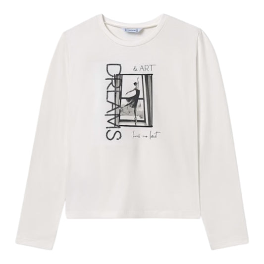 Mayoral - Cream long sleeved top, "Art has no limit"
