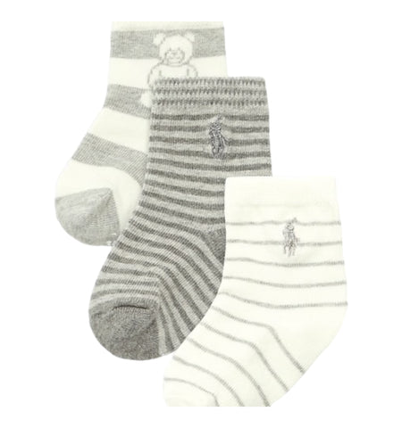 Ralph Lauren, socks, Ralph Lauren - 3pr pack grey/cream stripe