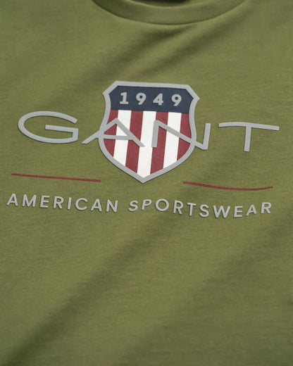 Gant - Olive green long sleeved, shield print LS top,  2-8yrs