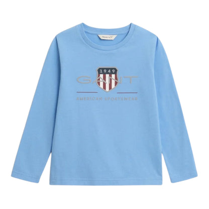 Gant - Blue long sleeved, shield print LS top,  2-8yrs