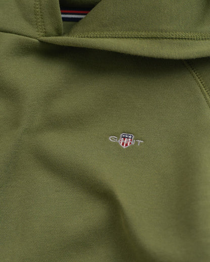 Gant - Shield Hoodie with pass through front  pocket, olive green