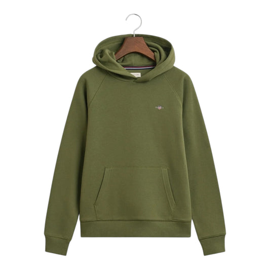 Gant - Shield Hoodie with pass through front  pocket, olive green