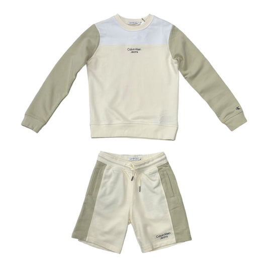 Calvin Klein, 2 piece shorts sets, Calvin Klein - Cream, white Sweat top and shorts set