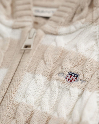 Gant - beige and cream stripe, cable knit, hooded all in one, NB-9m