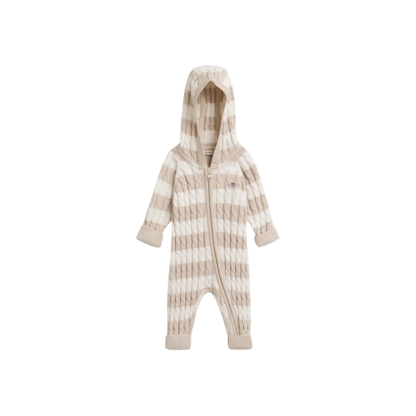 Gant - beige and cream stripe, cable knit, hooded all in one, NB-9m