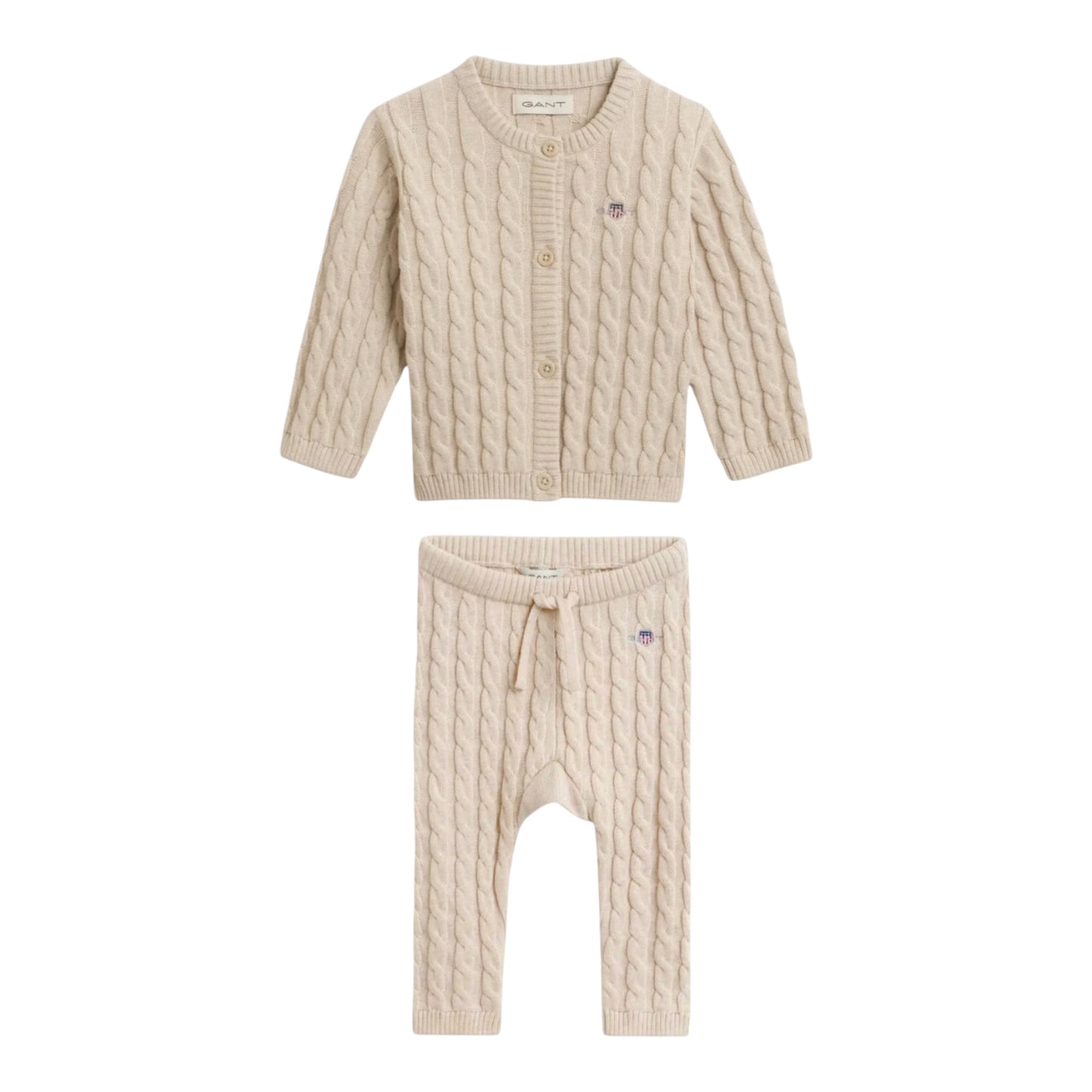 Gant - 2 piece cable knit outfit, top and bottoms, beige