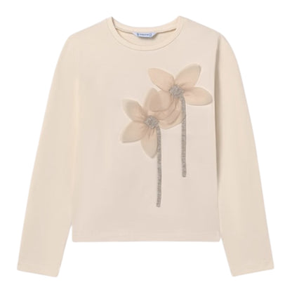 Mayoral - Cream long sleeved top, appliqué flowers on front