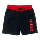 HUGO, Shorts, HUGO - Black swim shorts, with red waistband and red HUGO branding