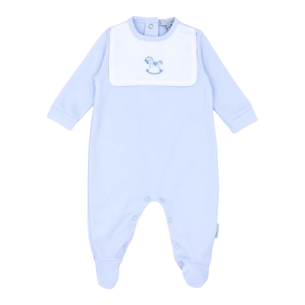 blues baby, All in ones, blues baby - Pale blue all in one romper, rocking horse