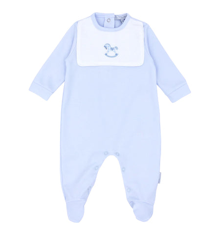 blues baby, All in ones, blues baby - Pale blue all in one romper, rocking horse