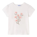 Mayoral - Ivory crew neck T-shirt with embroidered flower detail on front