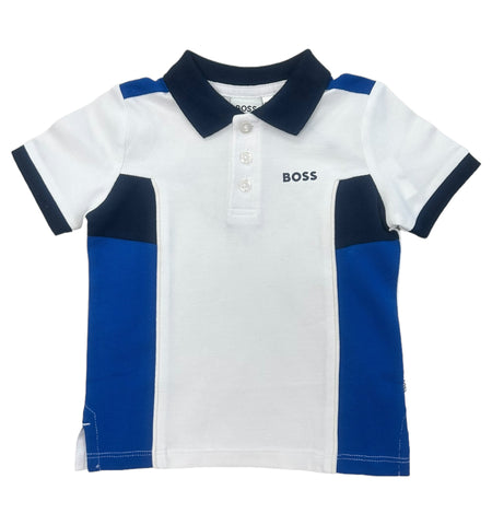 Boss, T-shirts, Boss - White polo T-shirt with navy and blue trim, 12m - 3yrs