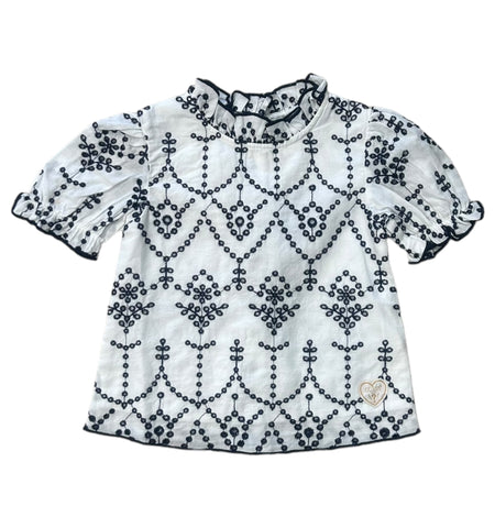 Guess, Tops, Guess - White and navy, broderie anglaise top