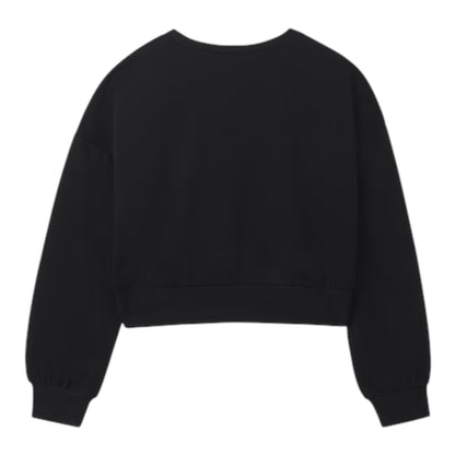 Mayoral - Black long sleeved crop sweat top, floral design on front