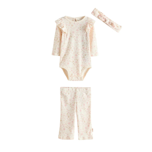 Huggies - Floral 3 piece outfit, Bodysuit, trousers and headband