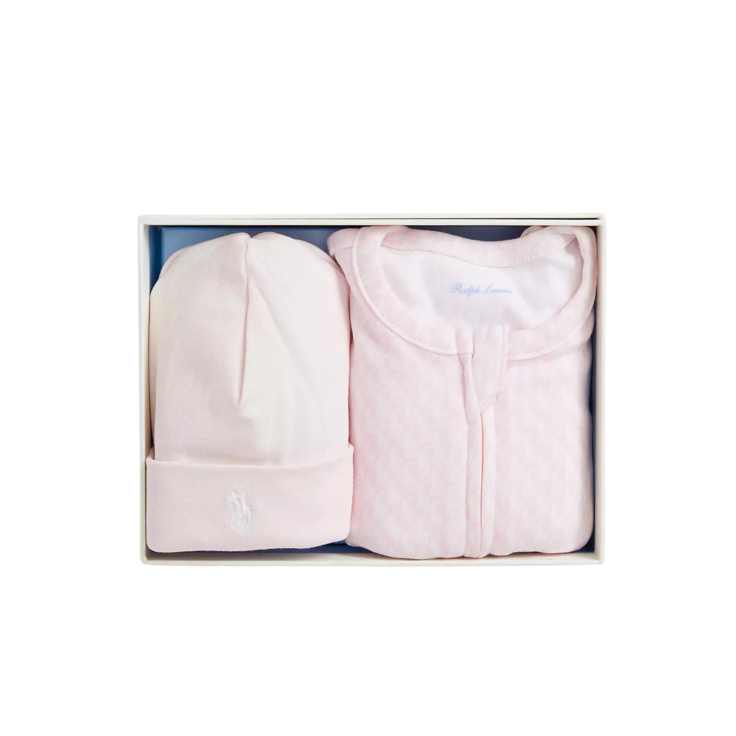 Ralph Lauren - Pink 2 piece baby outfit, all in one and pull on hat