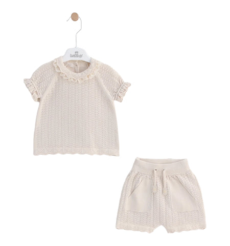 leo king, 2 piece shorts outfits, leo king - Baby girls Beige 2 piece shorts and top set